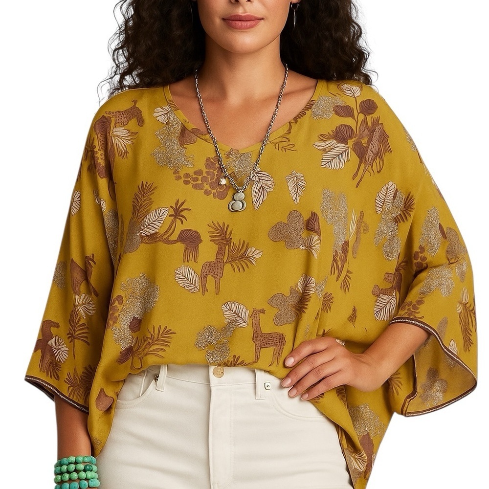 Johnny Was TALY ASTRID TUNIC 100% Silk Safari Print tunic NWT